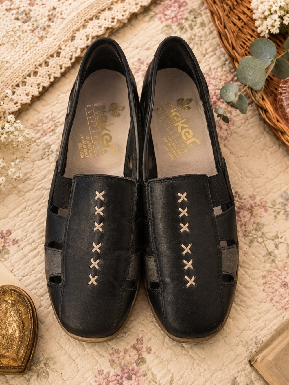 Rieker Black Leather Comfort Slip On Shoes EU 37